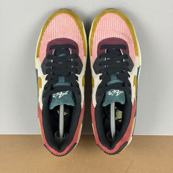 Nike Air Max 90 Multi Corduroy Athletic Shoes Womens 8 Pink Gold Green Red White - Picture 9 of 10